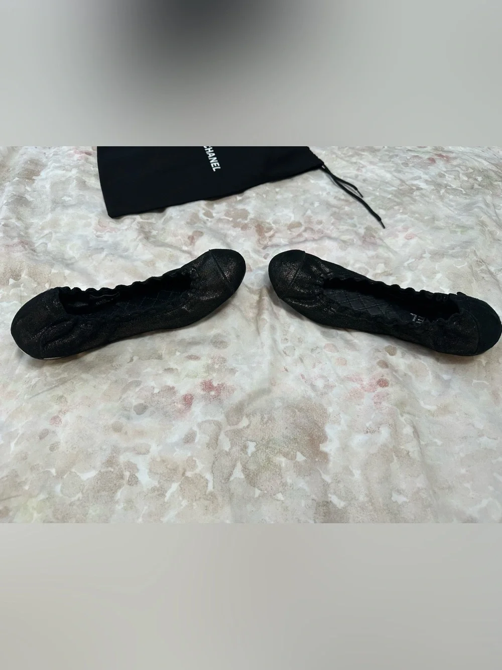 CHANEL Black Quilted Leather Slip-On Ballet Flats with Branded Dust Bag
